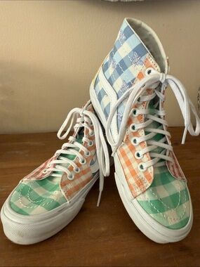 Vans Gingham Patchwork High-Top Sneakers in Blue, Green, Orange, White